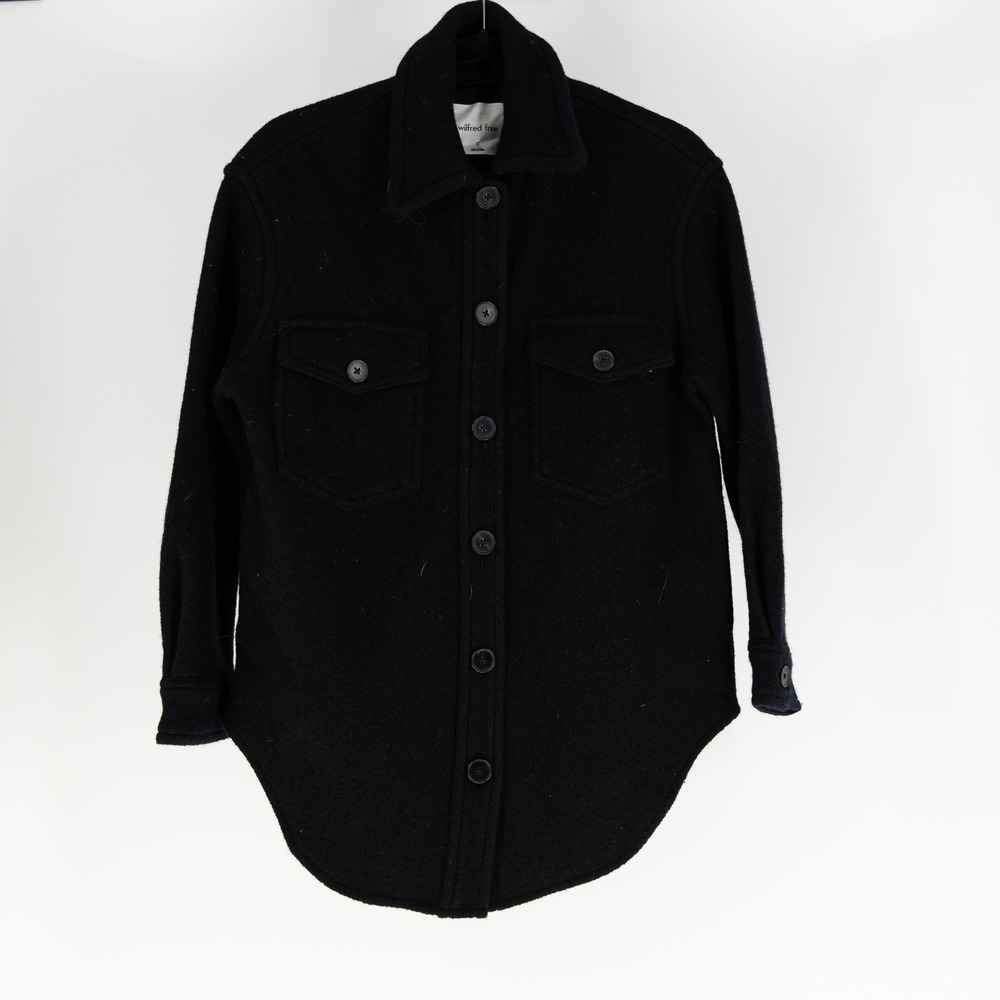 Wilfred Free Aritzia The Ganna Merino Wool Felt Button Front Shirt Jacket Black